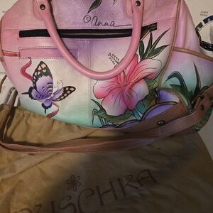 Anuschka Hand-Painted Pink and Multicolor Shoulder Bag